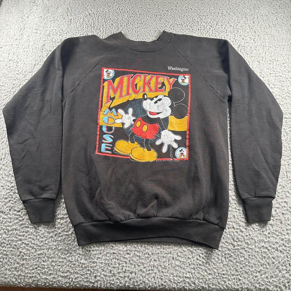 Vintage Mickey Mouse Washington Sweatshirt Size XL Black Cotton Polyester 90's